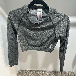 Gymshark Womens Gray Marl Adapt Seamless Long Sleeve Crop Work Out Top M